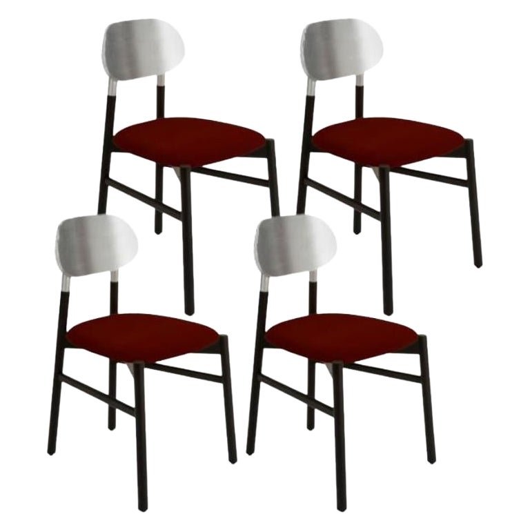 Bokken Upholstered Chairs in Black & Silver, Rosso by Colé Italia, Set of 4