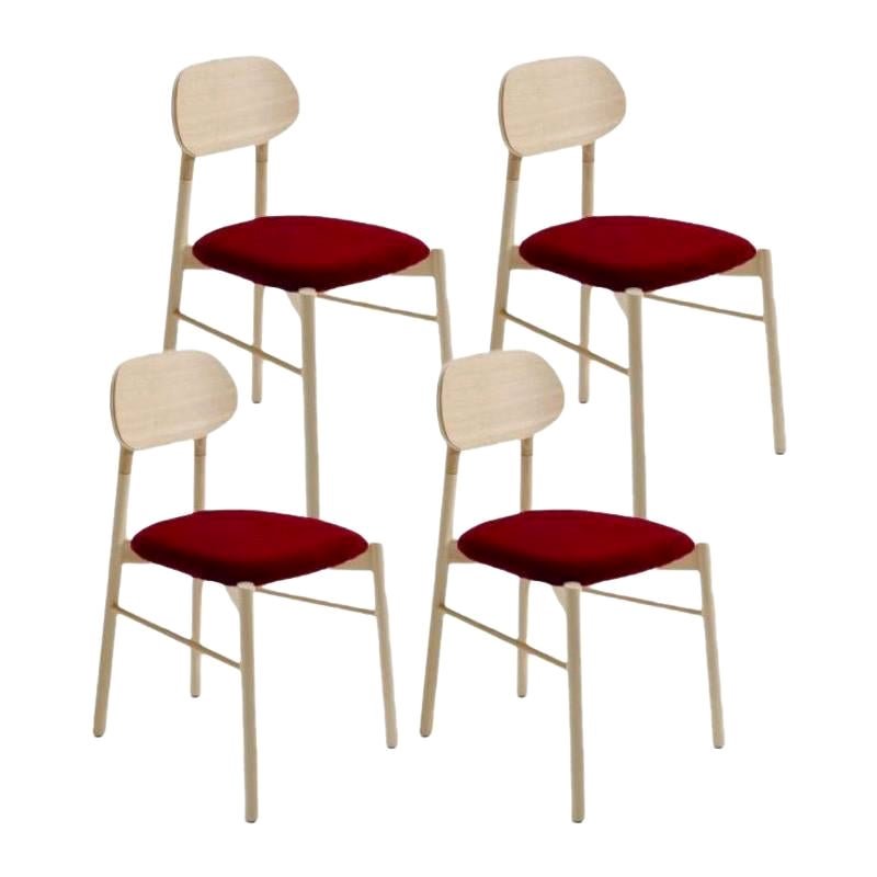 Bokken Upholstered Chairs in Natural Beech, Rosso by Colé Italia, Set of 4