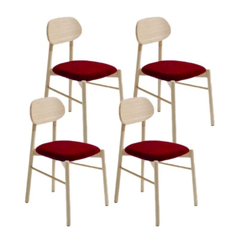 Bokken Upholstered Chairs in Natural Beech, Rosso by Colé Italia, Set of 4