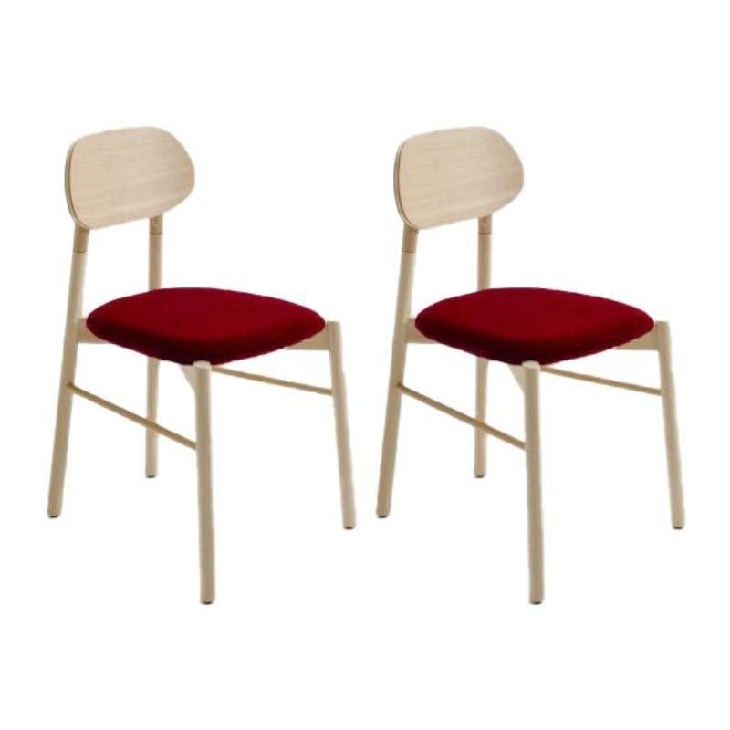 Bokken Upholstered Chairs in Natural Beech, Rosso by Colé Italia, Set of 4