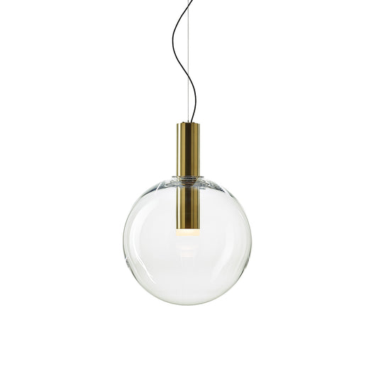 Phenomena - Large Sphere Blown glass pendant lamp by Bomma #clear/brushed gold