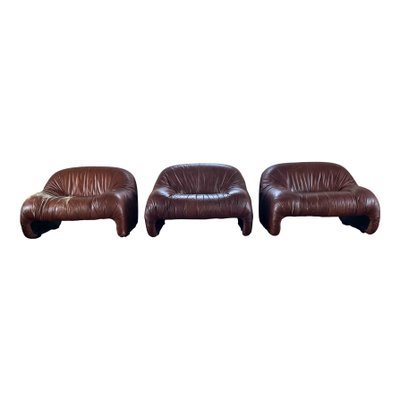 Bonanza Armchairs in Brown Leather by Tobia & Afra Scarpa for C & B Italia, 1970s, Set of 3-RPH-1078582