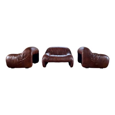 Bonanza Armchairs in Brown Leather by Tobia & Afra Scarpa for C & B Italia, 1970s, Set of 3-RPH-1078582