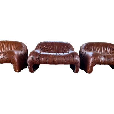 Bonanza Armchairs in Brown Leather by Tobia & Afra Scarpa for C & B Italia, 1970s, Set of 3-RPH-1078582