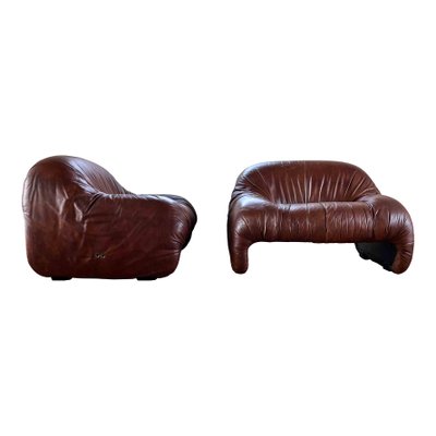 Bonanza Armchairs in Brown Leather by Tobia & Afra Scarpa for C & B Italia, 1970s, Set of 3-RPH-1078582