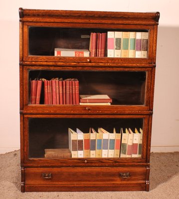 Bookcase in Oak of 3 Elements with Drawer from Wernicke Globe-HPU-2040956