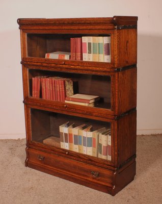 Bookcase in Oak of 3 Elements with Drawer from Wernicke Globe-HPU-2040956