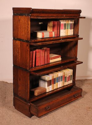 Bookcase in Oak of 3 Elements with Drawer from Wernicke Globe-HPU-2040956