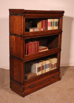 Bookcase in Oak of 3 Elements with Drawer from Wernicke Globe-HPU-2040956