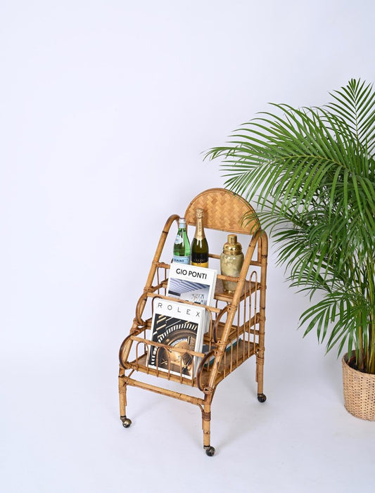 Bookcase or Dry Bar in Rattan & Bamboo from Vivai del Sud, Italy, 1960s