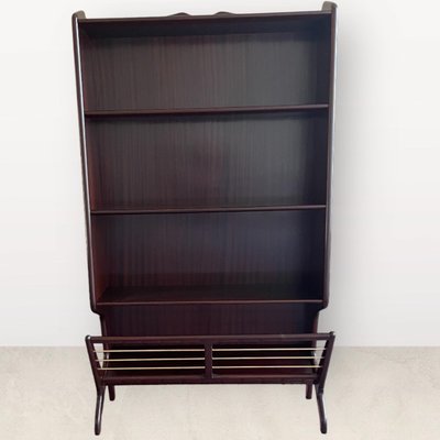 Bookcase with Magazine Rack in Brass & Teak-YVY-1436077