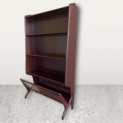 Bookcase with Magazine Rack in Brass & Teak-YVY-1436077