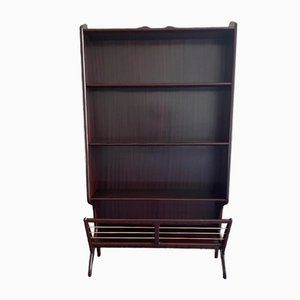 Bookcase with Magazine Rack in Brass & Teak-YVY-1436077