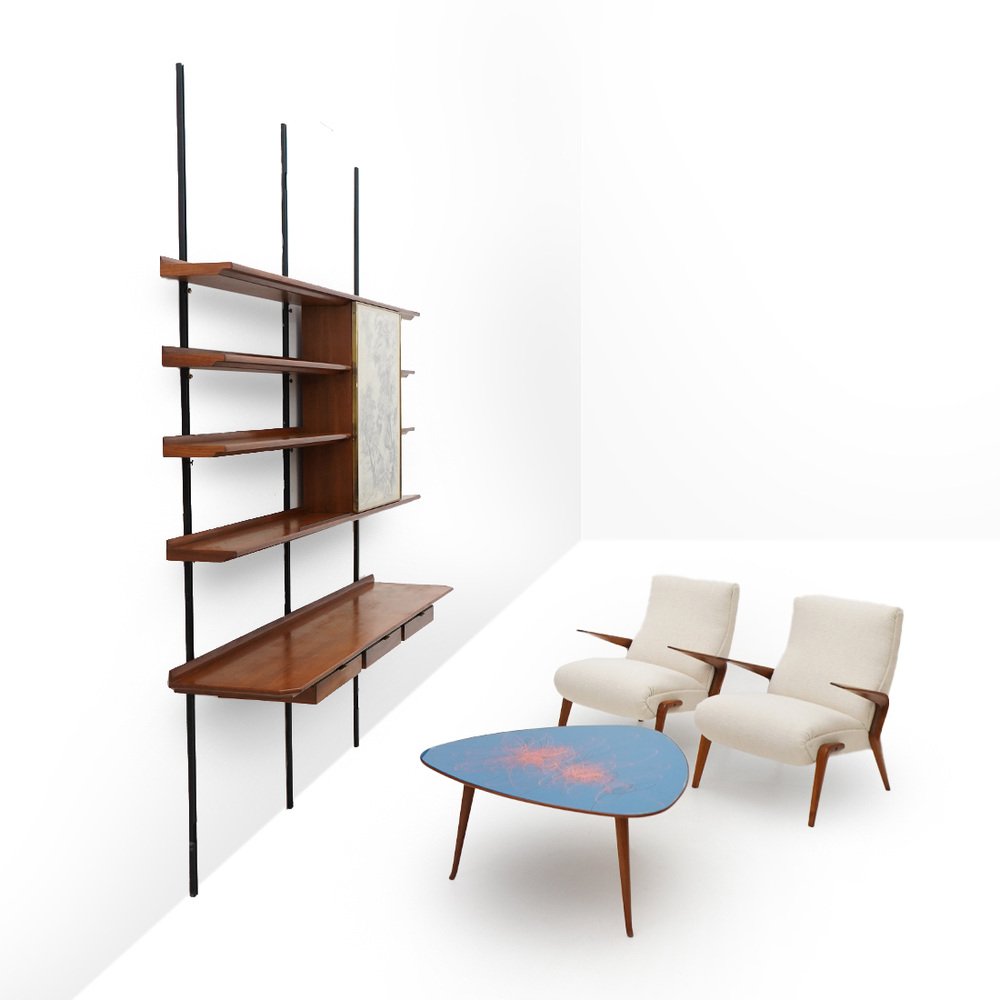 Bookcase with Painting by Aligi Sassu & Osvaldo Borsani for Tecno, 1950s