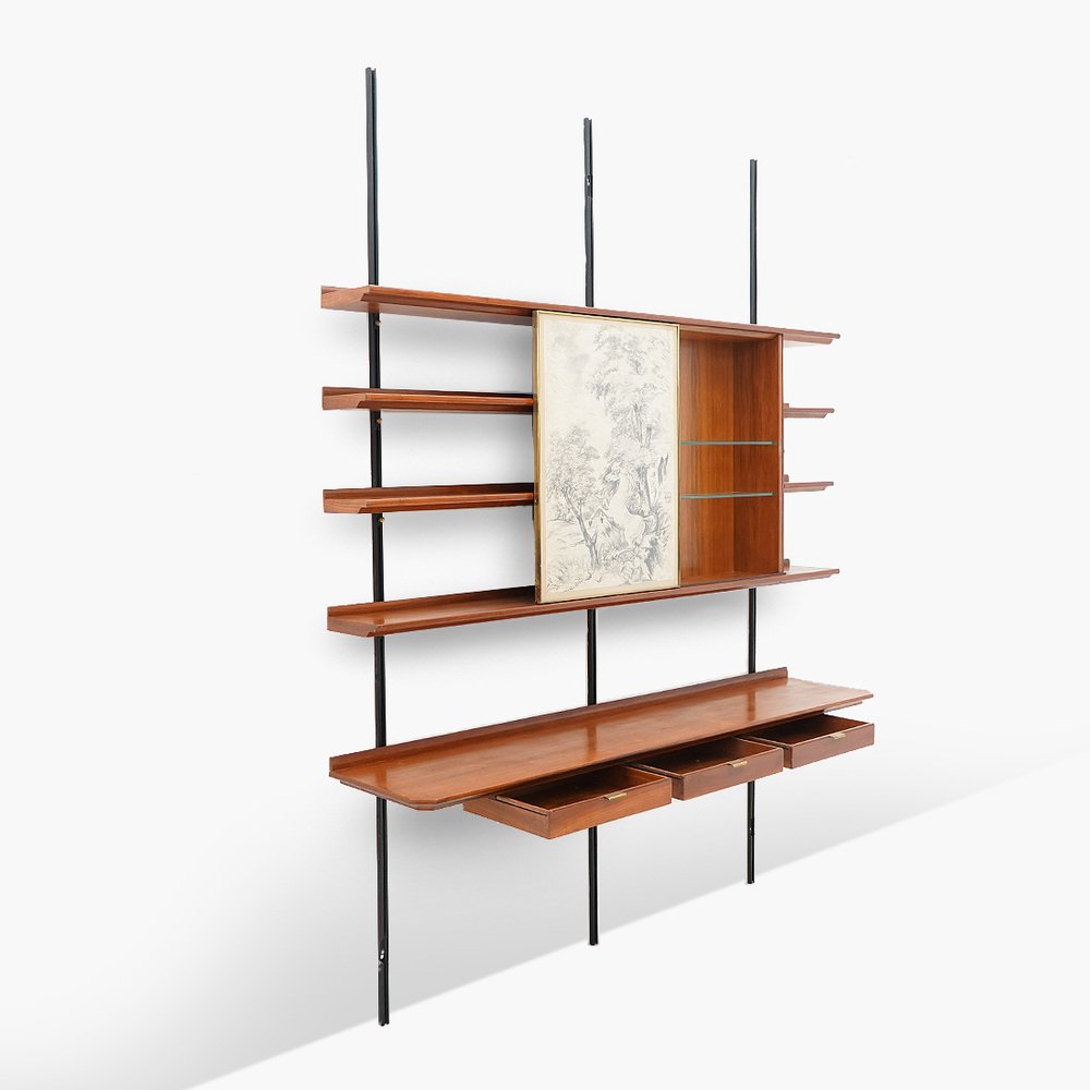 Bookcase with Painting by Aligi Sassu & Osvaldo Borsani for Tecno, 1950s