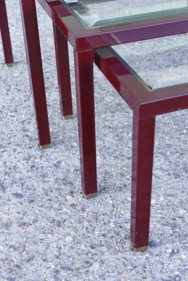 Bordeaux and Brass Lacquered Metal Tables from Maison Jansen, France, 1950s, Set of 3-XIJ-1756660