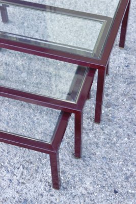 Bordeaux and Brass Lacquered Metal Tables from Maison Jansen, France, 1950s, Set of 3-XIJ-1756660