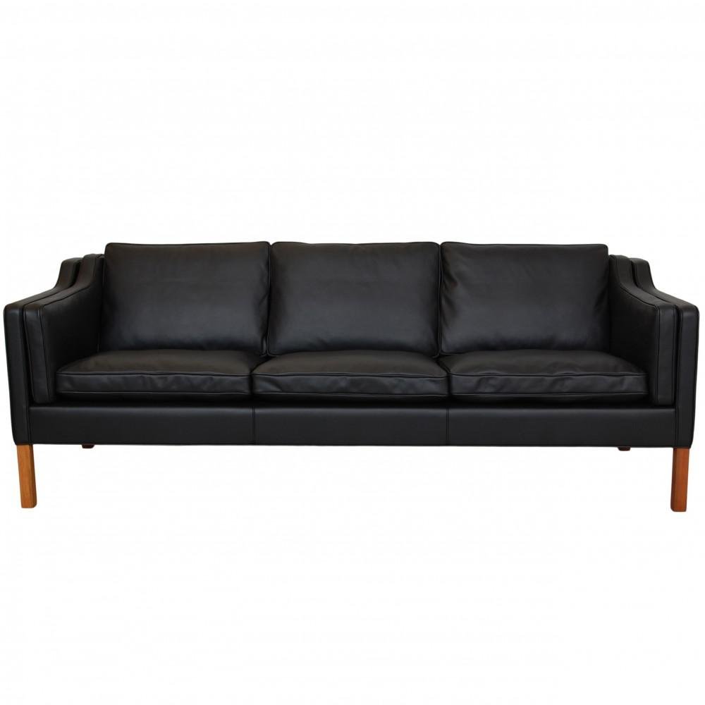 Børge Mogensen 2213 3.seater Sofa in Black Nevada Aniline Leather by Børge Mogensen for Fredericia