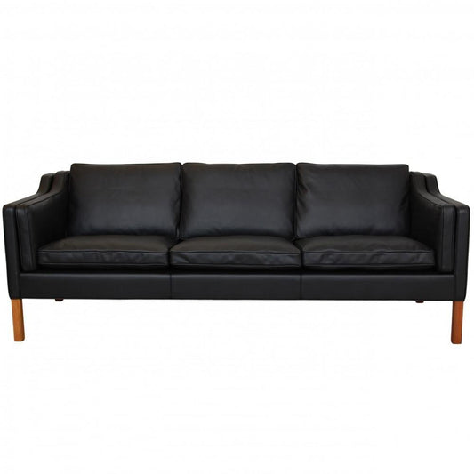 Børge Mogensen 2213 3.seater Sofa in Black Nevada Aniline Leather by Børge Mogensen for Fredericia