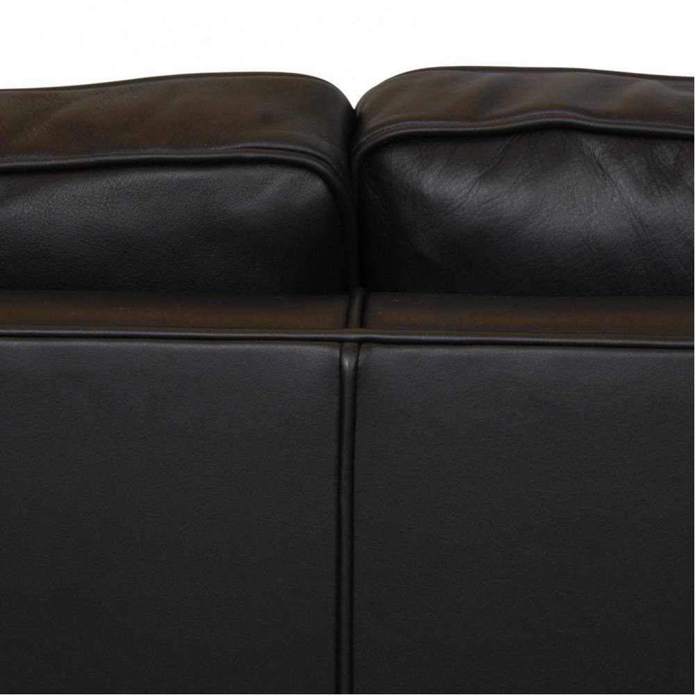 Børge Mogensen 2213 3.seater Sofa in Black Nevada Aniline Leather by Børge Mogensen for Fredericia