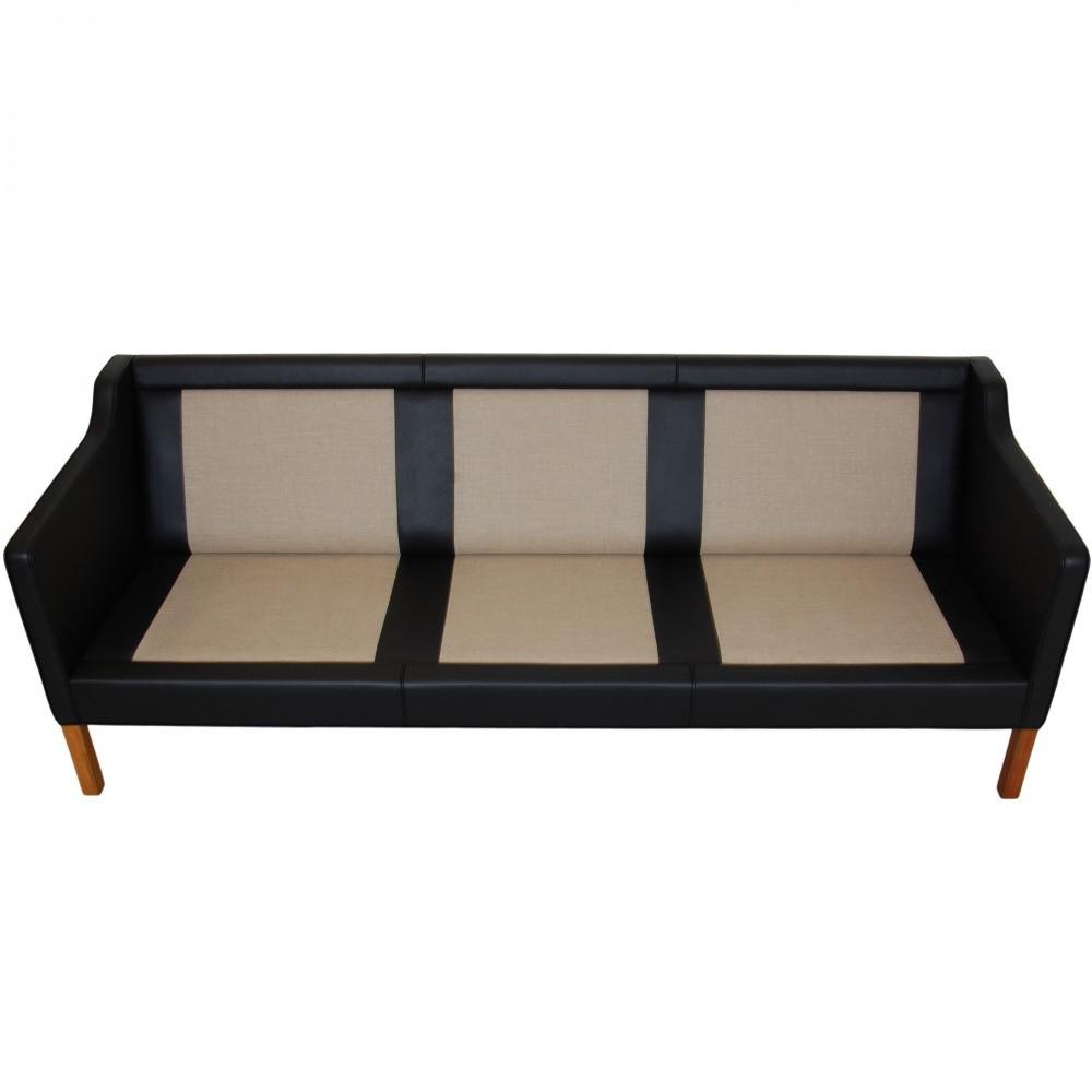 Børge Mogensen 2213 3.seater Sofa in Black Nevada Aniline Leather by Børge Mogensen for Fredericia