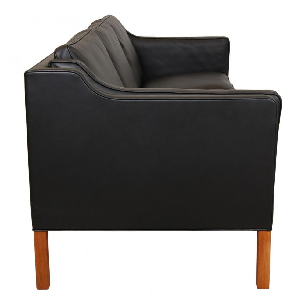 Børge Mogensen 2213 3.seater Sofa in Black Nevada Aniline Leather by Børge Mogensen for Fredericia