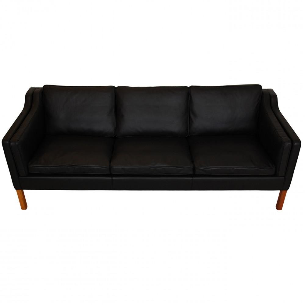 Børge Mogensen 2213 3.seater Sofa in Black Nevada Aniline Leather by Børge Mogensen for Fredericia