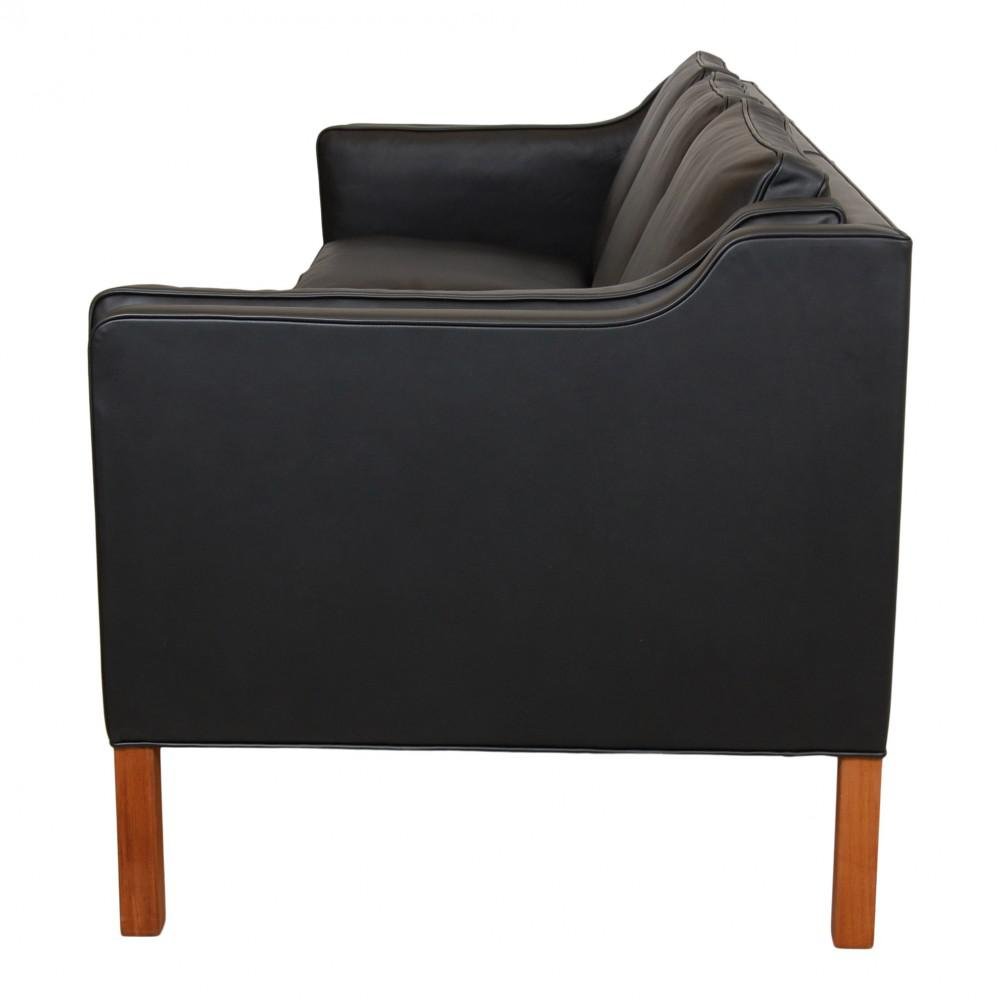 Børge Mogensen 2213 3.seater Sofa in Black Nevada Aniline Leather by Børge Mogensen for Fredericia