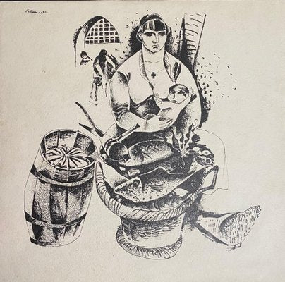 Boris Kellmann, Woman with Baby at the Market, Original Lithograph, 1922-ZCI-812037