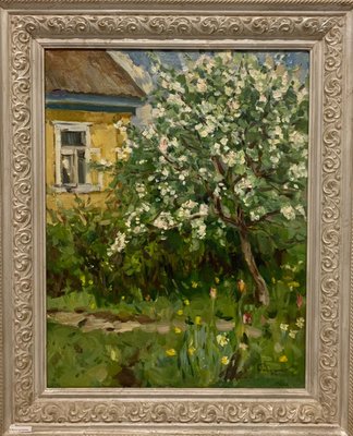 Boris Lavrenko, Apple Tree in Bloom, 1996, Oil Painting, Framed-QUE-1182978