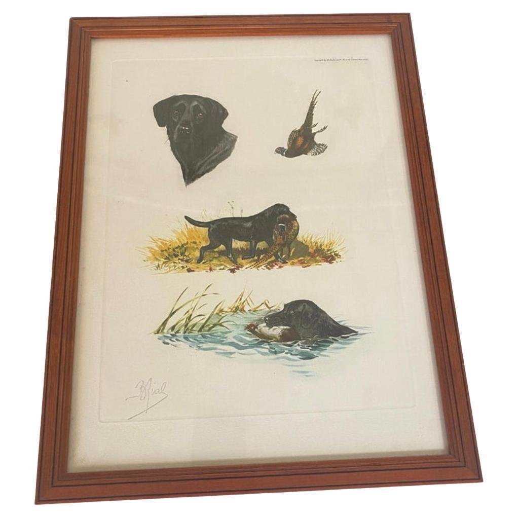 Boris Riabouchine, Hunting Scenes with Animals, 20th Century, Engraving in Color, Framed