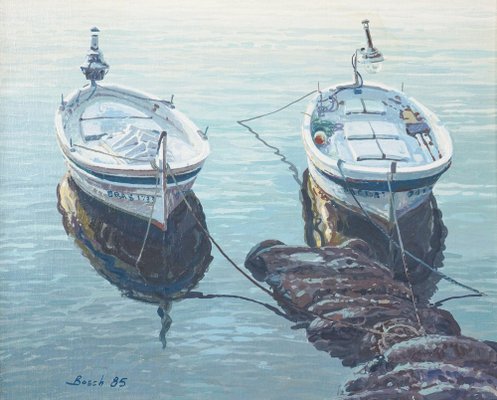 Bosch, Studies of Fishing Boats, Oil Paintings, Framed, Set of 2-AOI-1704287