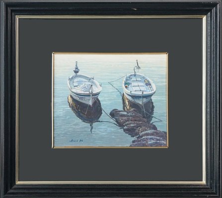 Bosch, Studies of Fishing Boats, Oil Paintings, Framed, Set of 2-AOI-1704287