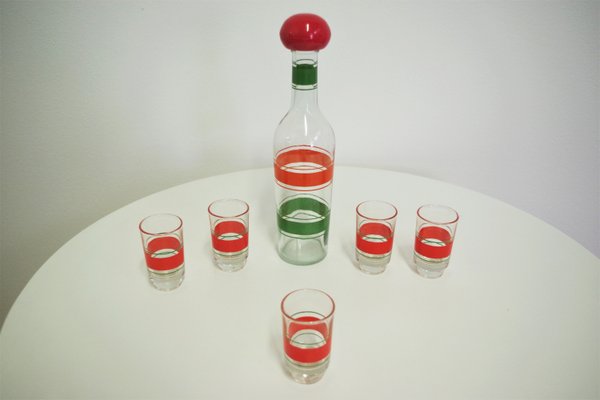 Bottle and Glasses for Liquor, 1960s, Set of 6-KNM-936091