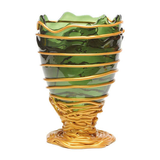 Bottle Green, Matt Gold Pompitu II Vase by Gaetano Pesce for Fish Design