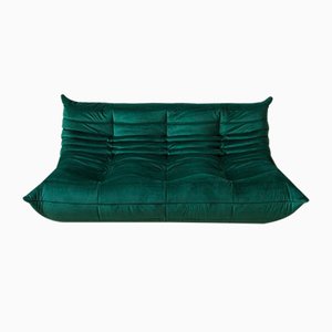 Bottle Green Velvet Togo 3-Seat Sofa by Michel Ducaroy for Ligne Roset-IXA-1145267