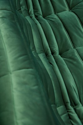 Bottle Green Velvet Togo Living Room by Michel Ducaroy for Ligne Roset, Set of 5-IXA-1145153