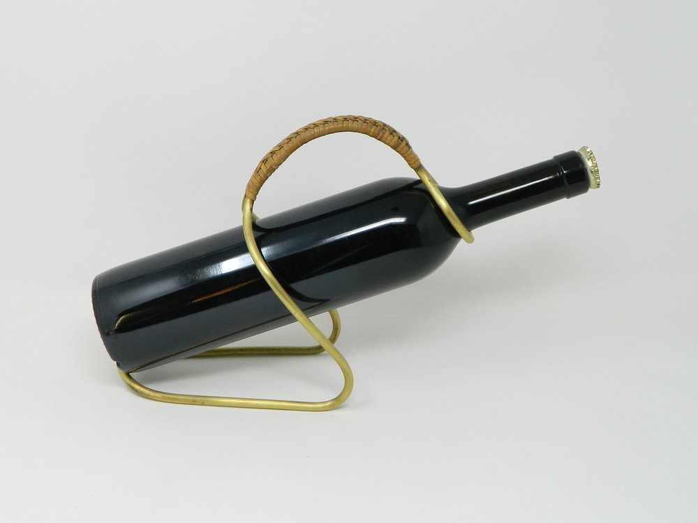 Bottle Holder in Brass with Raffia Handle by Carl Auböck for Werkstätte Carl Auböck