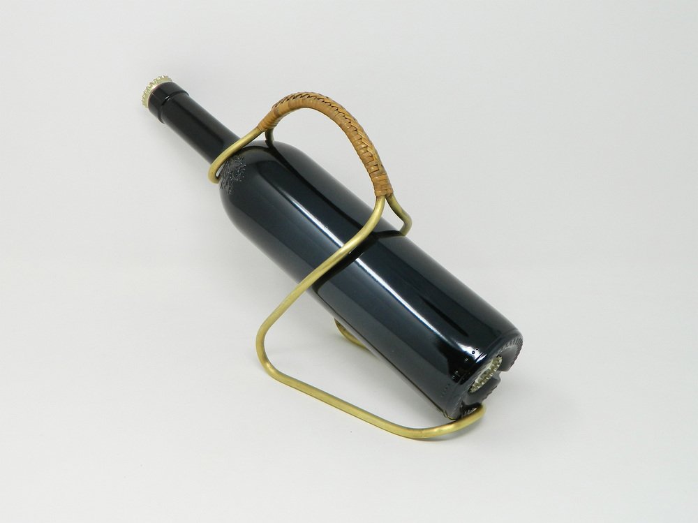 Bottle Holder in Brass with Raffia Handle by Carl Auböck for Werkstätte Carl Auböck