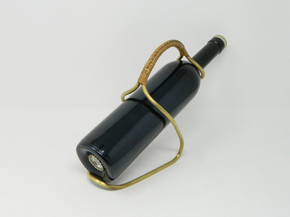 Bottle Holder in Brass with Raffia Handle by Carl Auböck for Werkstätte Carl Auböck