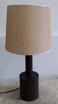 Bottle-Shaped Table Lamp with Turned Teak Foot & Hinged Fabric Shade, 1970s-HOI-1279473