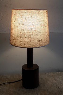 Bottle-Shaped Table Lamp with Turned Teak Foot & Hinged Fabric Shade, 1970s-HOI-1279473