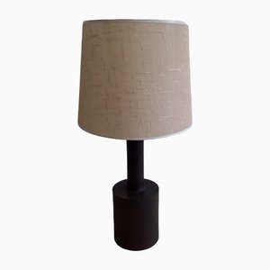 Bottle-Shaped Table Lamp with Turned Teak Foot & Hinged Fabric Shade, 1970s-HOI-1279473