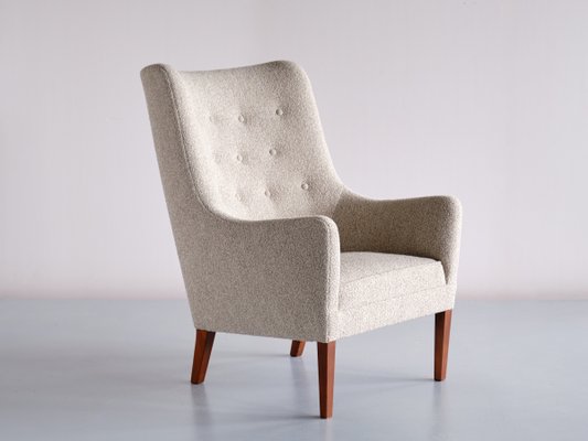 Bouclé & Mahogany High Back Armchairs by Jacob Kjær, Denmark, 1940s, Set of 2-FMT-1141571