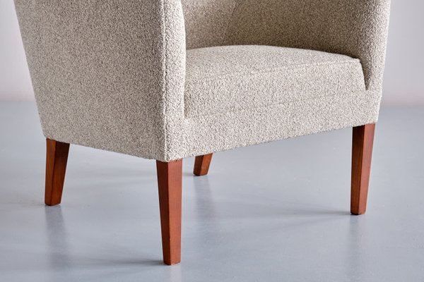 Bouclé & Mahogany High Back Armchairs by Jacob Kjær, Denmark, 1940s, Set of 2-FMT-1141571