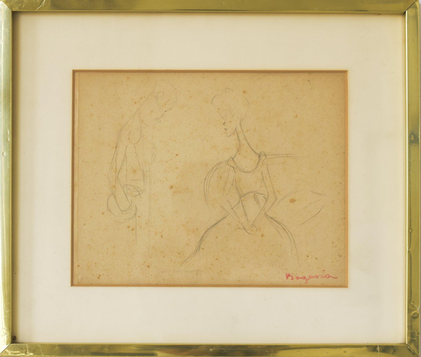 Bougaria, A Conversation Between Two Figures, Pencil Drawing