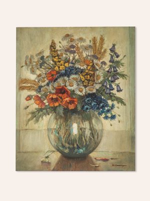 Bouquet in Glass Vase, Acrylic on Hardboard, Framed-GPP-1185154