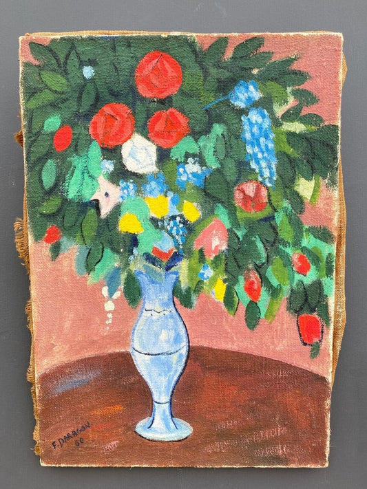 Bouquet of Flowers Still Life Painting, 1960s, Oil on Canvas