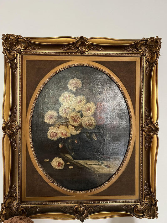 Bouquet of Peony Flowers, Late 19th Century, Oil on Canvas, Framed