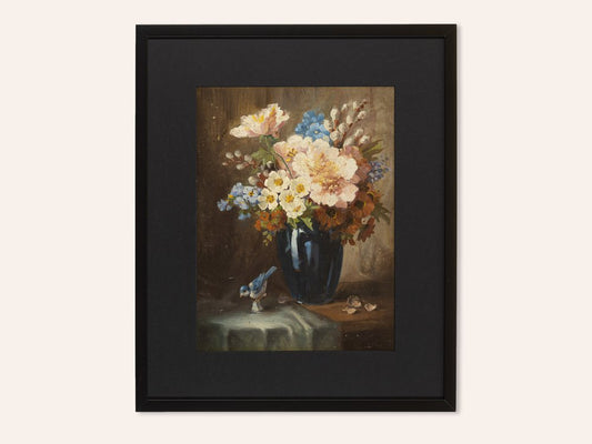 Bouquet, Oil on Plate, Framed